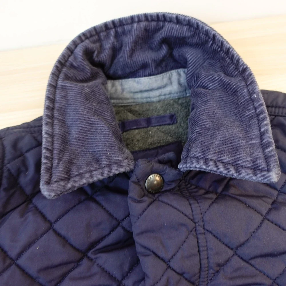Quilted Barn Jacket Boys 18 24M Navy Blue BABY GAP Corduroy Collar‎ Snap Fleece